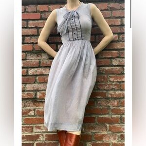 1950s gauzy blue and white cotton dress